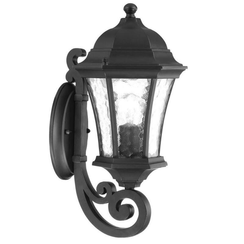 Matte Black Aluminum Outdoor Lantern Wall Light with Hammered Glass Hardwired LED - 9” x 8” x 16.5” (D x W x H)