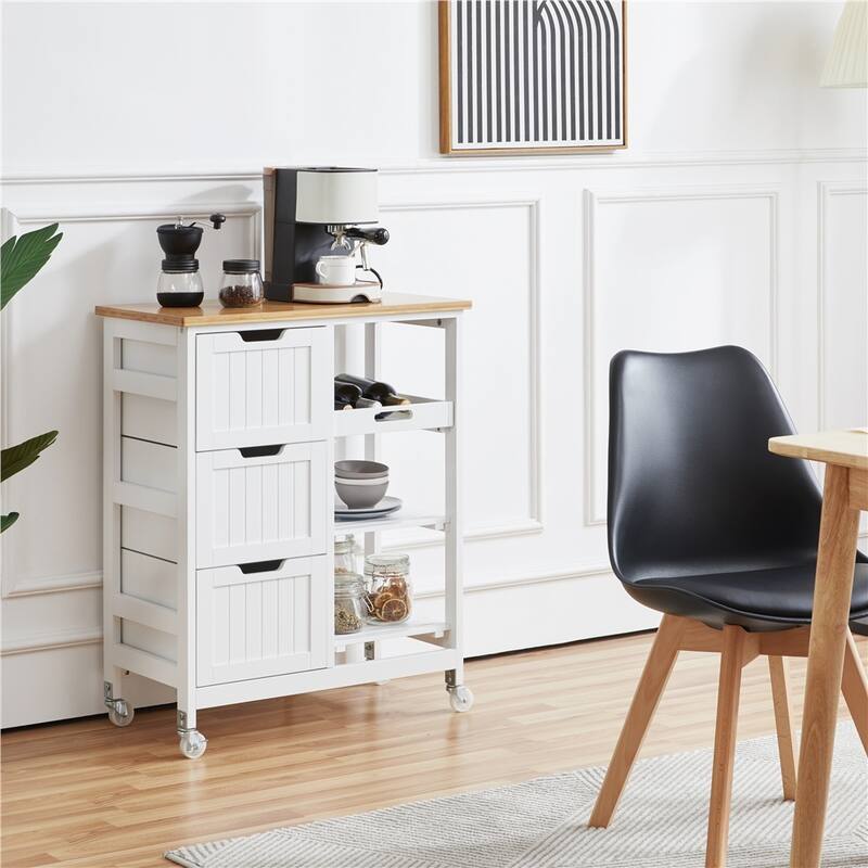 Yaheetech Rolling Kitchen Island with 3 Open Shelves and 3 Drawers