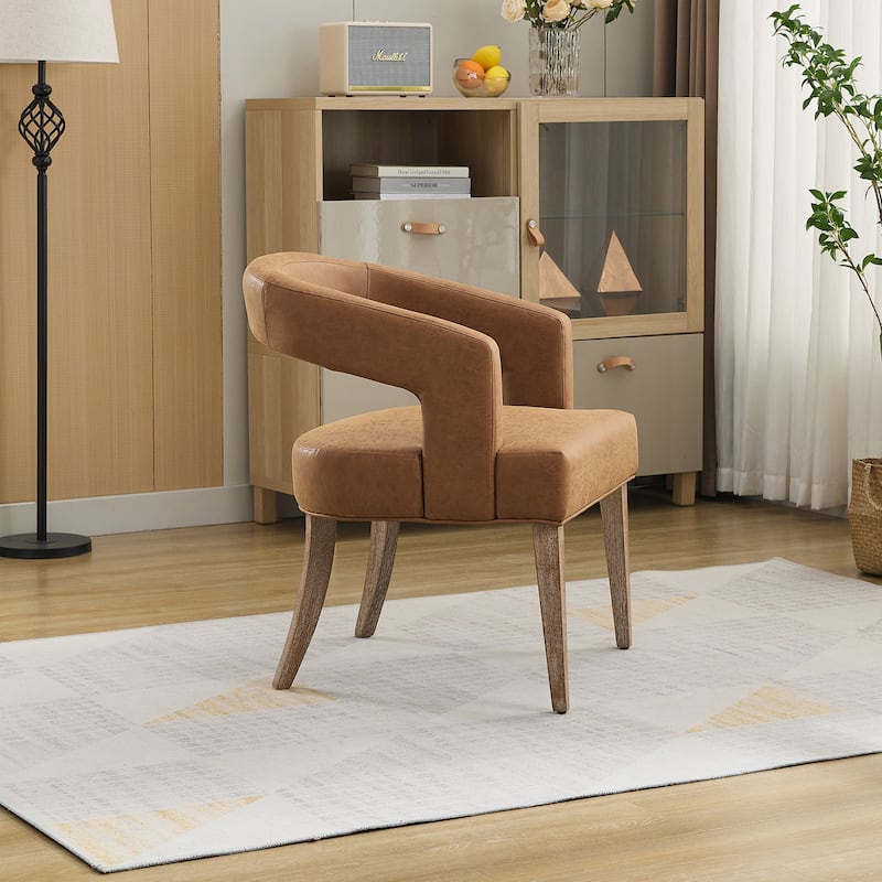 25.79" Wide Modern Barrel Open Back Upholstered Accent Chair with Weathered Solid Wood Legs Chairs