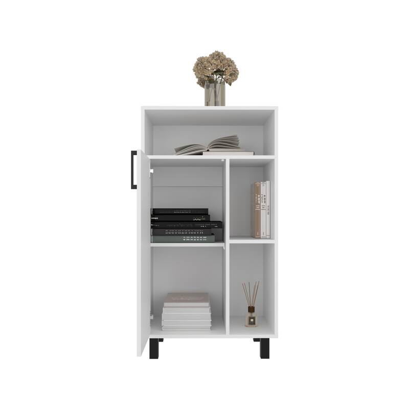 Base Cabinet, Compact Organizer,With One Door,Open Shelves And Top Display Space,White