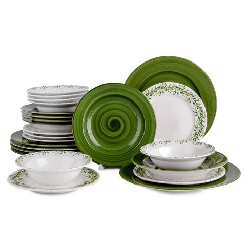 STP Goods Green Meadow Porcelain Dinnerware Set of 24 for 6.