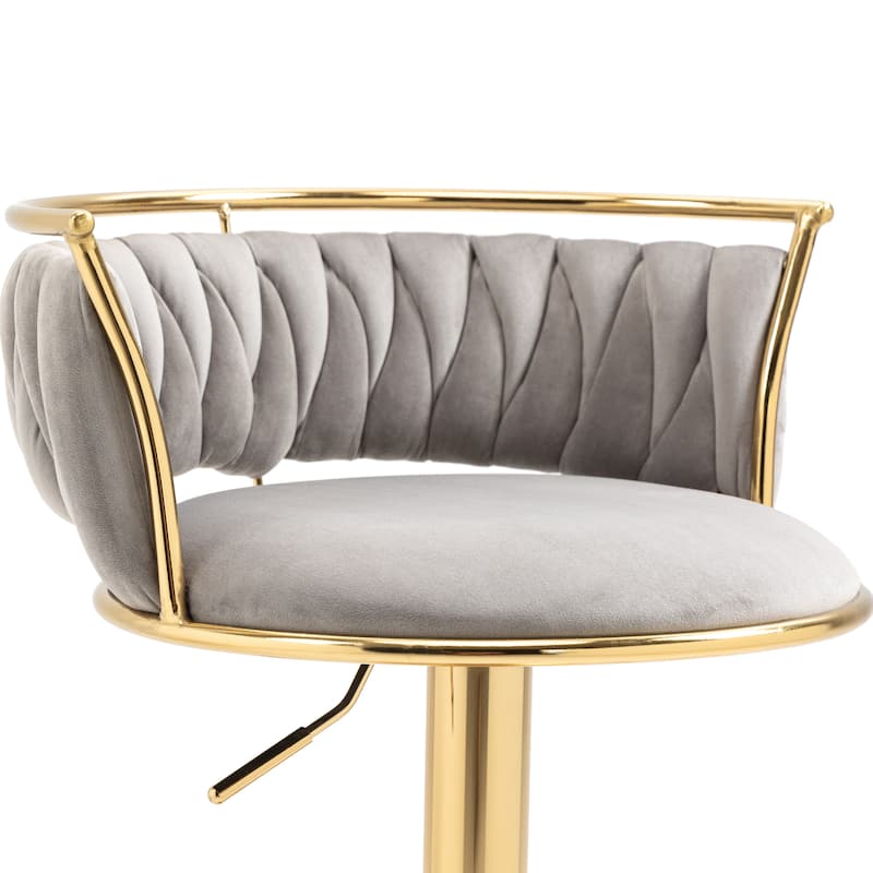 4 Set Modern Velvet Adjustable Swivel Bar Stools with Metal Frame