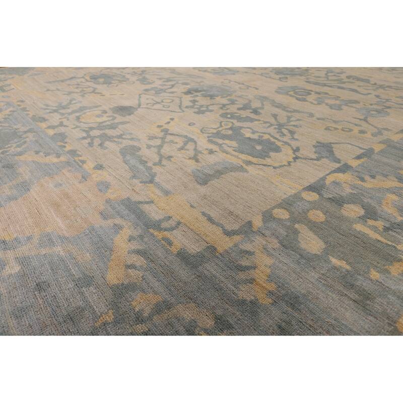 Vegetable Dye Floral Oushak Turkish Rug Hand-Knotted Wool Carpet - 9'6" x 11'11"