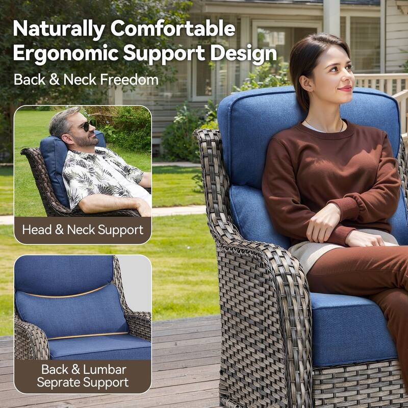 Pocassy 5 Pieces Outdoor 6 Inch Swivel Chair with Fire Pit Table