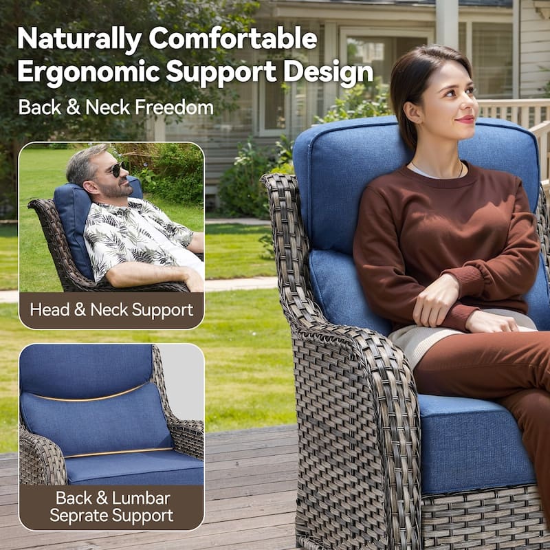 Pocassy Outdoor 6 Inch Sofa Swivel Chairs with Fire Pit Table Set
