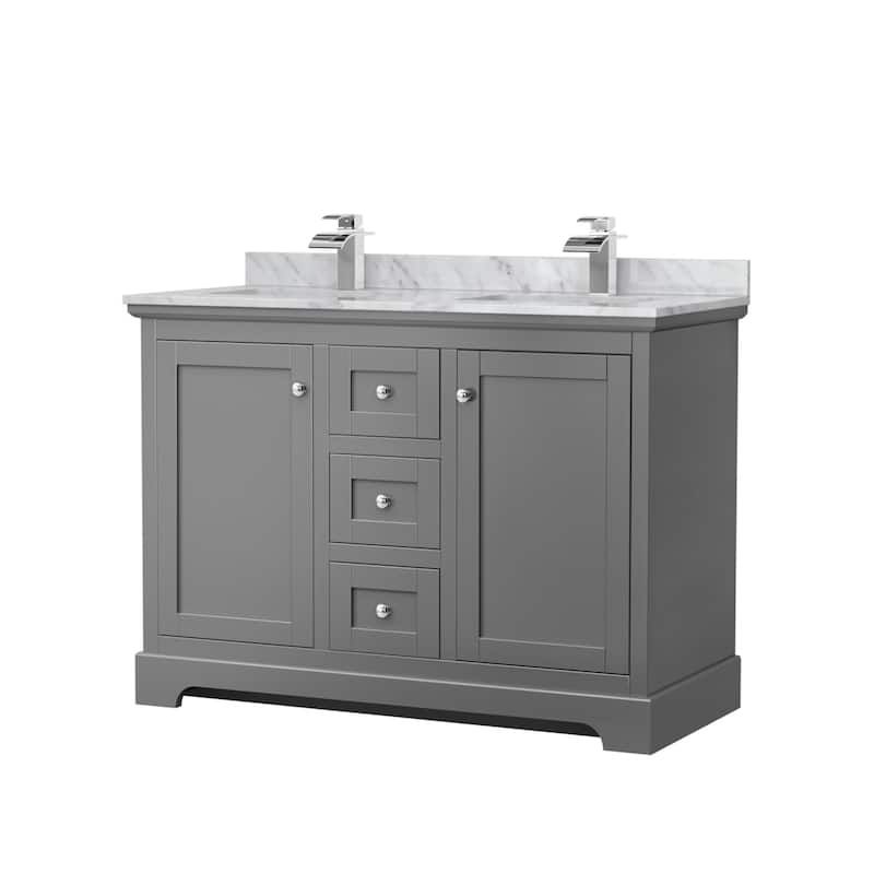 Wyndham Collection Avery 48" Free Standing Double Basin Vanity Set - Dark Gray / White Carrara Marble Top / Polished