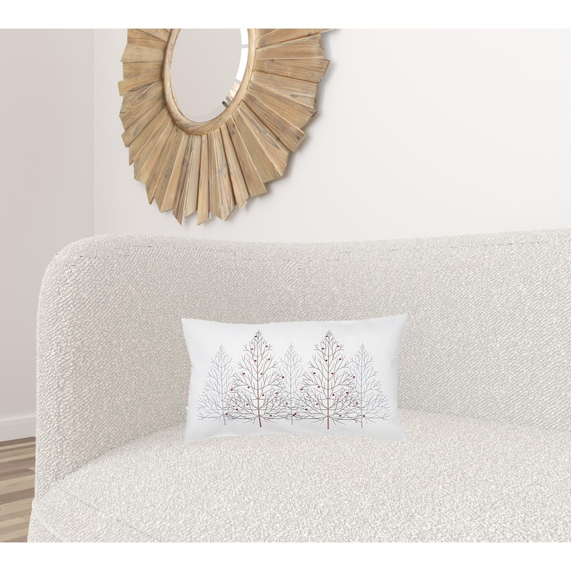 HomeRoots 12" X 20" White Forest Christmas Trees Polyester Zippered Pillow With Embroidery