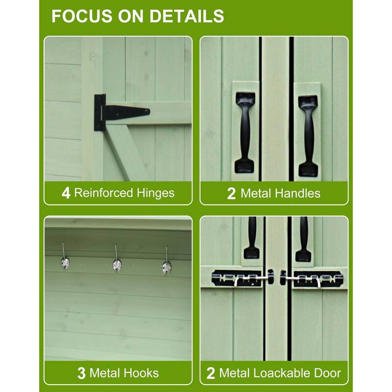 Shed Outdoor Storage Cabinet Wooden Garden Sheds, Outside Tool Organizer with Waterproof Roof, Shelves and Lockable Door