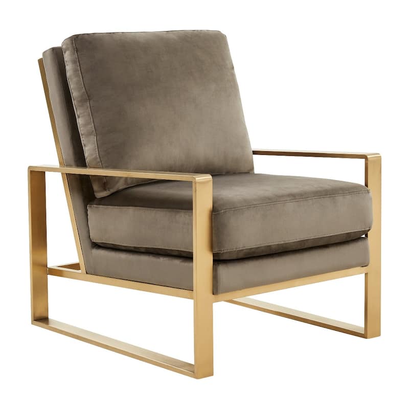 LeisureMod Jefferson Modern Velvet Accent Armchair With Gold Base - Dark Grey