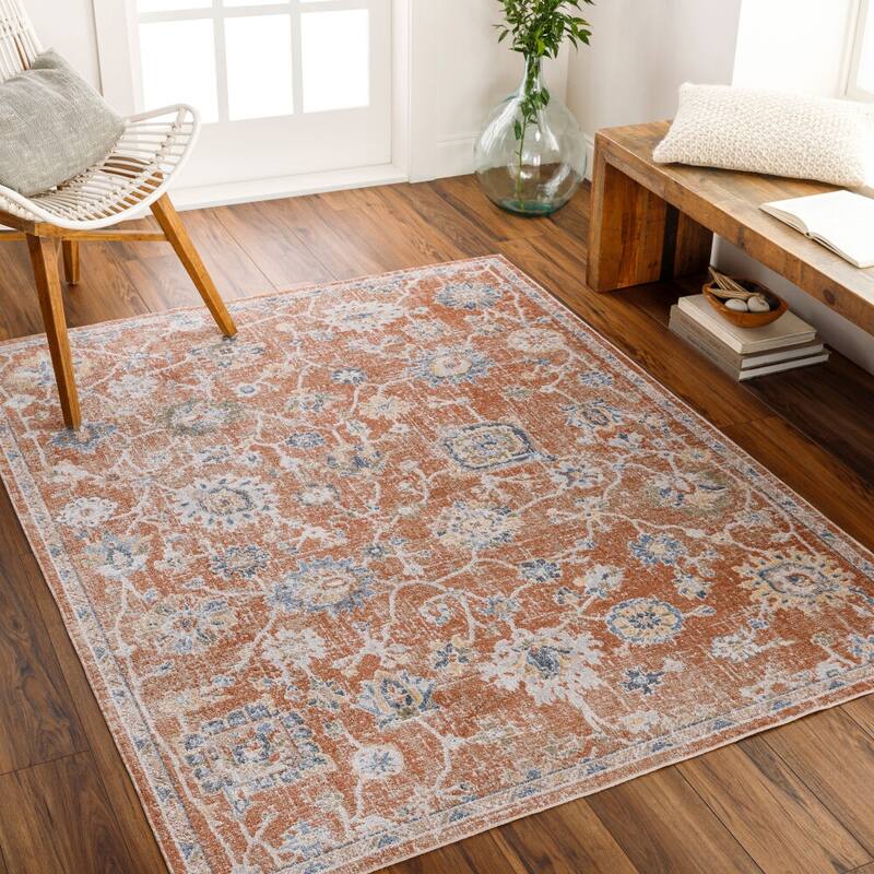 Livabliss Lillian Machine Washable Transitional Floral Area Rug - Rust - 2' x 3'