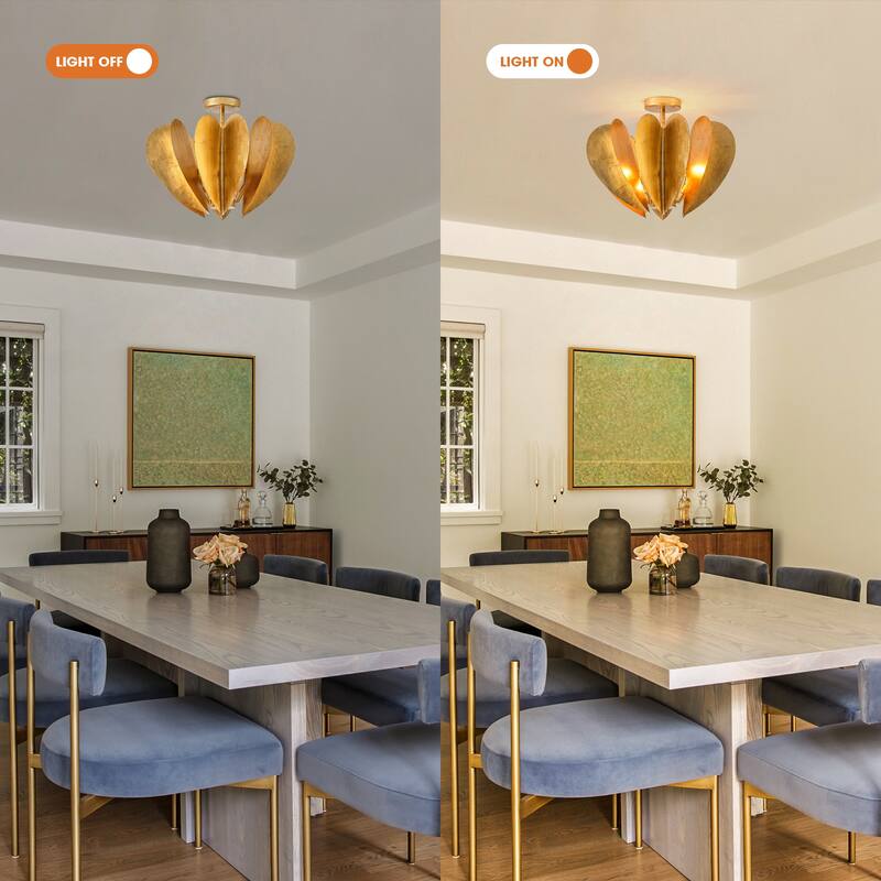 19-Inch Antique Gold Heart Semi Flush Mount Ceiling Light for Bedroom