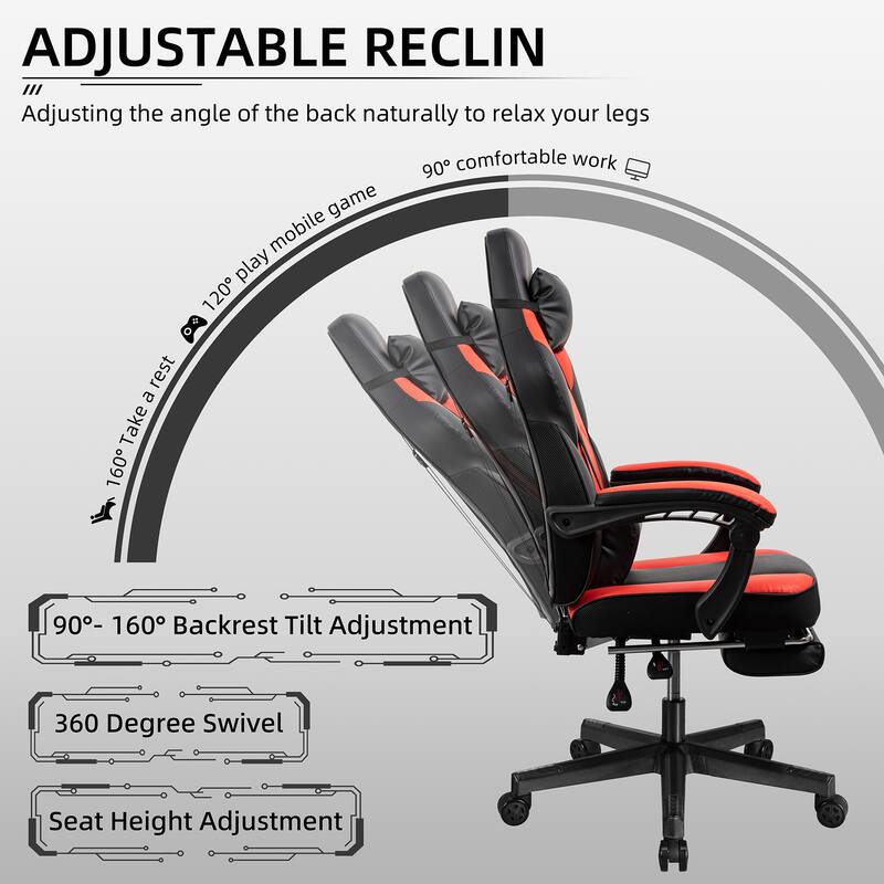 Adjustable Comfortable Game Chair Swiveling PC & Racing with Footrest