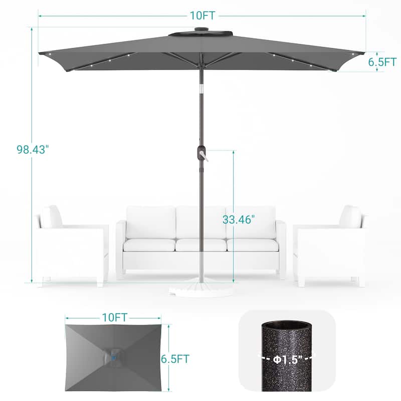 Bonosuki 10 x 6.5ft LED Patio Rectangular Umbrella Outdoor Market Umbrella Aluminium/Steel with Tilt and Crank