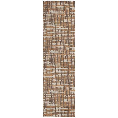 Machine Washable Indoor/ Outdoor Modern Crosshatch Chantille Rug