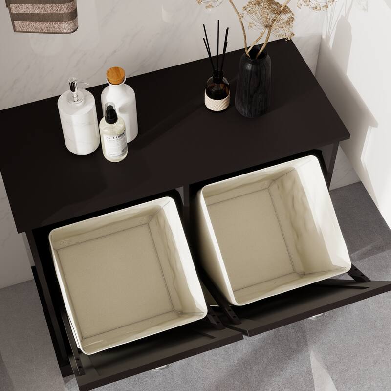 Sideboard Pantry Cabinet Laundry Sorter Cabinet with Removable Bags, Laundry Hamper Cabinet for Bathroom