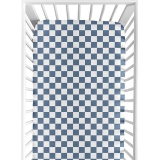 Sweet Jojo Designs Blue Gingham Checkered Plaid Boy Girl Unisex/Gender Neutral Fitted Crib Sheet Vintage Classic Geometric Retro