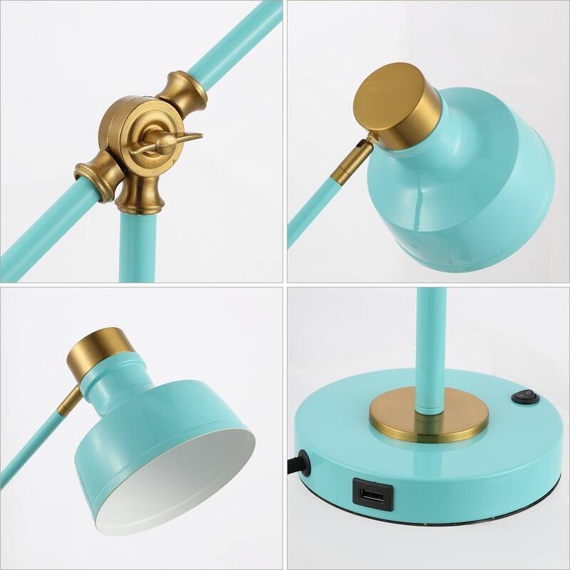 Odile 18.5" Classic Farmhouse Adjustable Cantilever LED Task Lamp with USB Charging Port, by JONATHAN Y