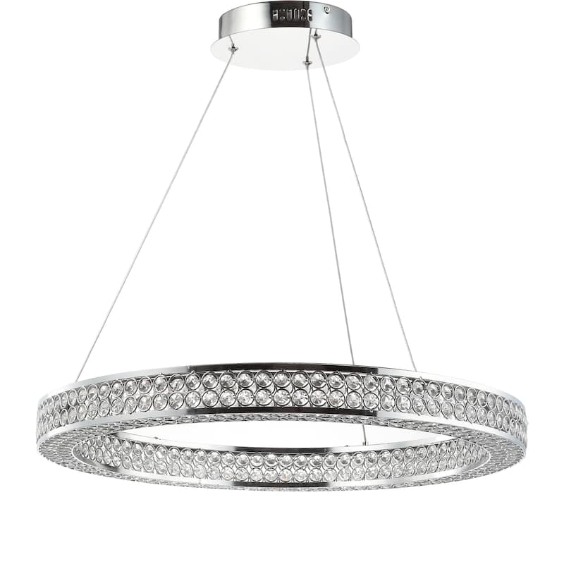 Bradley 24.7" Round Integrated LED Crystal/Metal Pendant, Chrome/Clear by JONATHAN Y