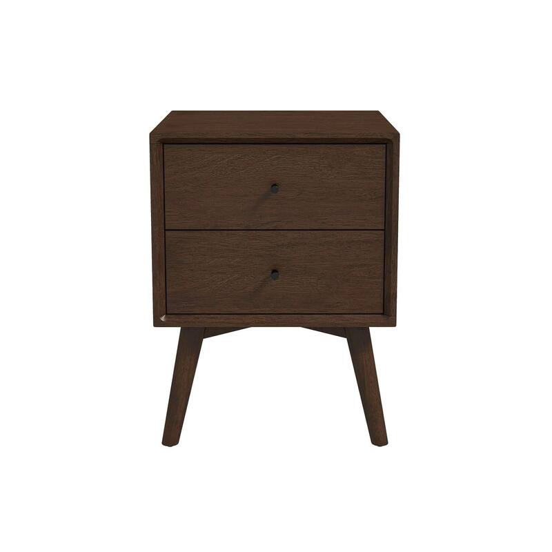 GDFStudio - Caroline Modern 2-Drawer Solid Wood Nightstand with Walnut Finish for Bedroom or Living Room