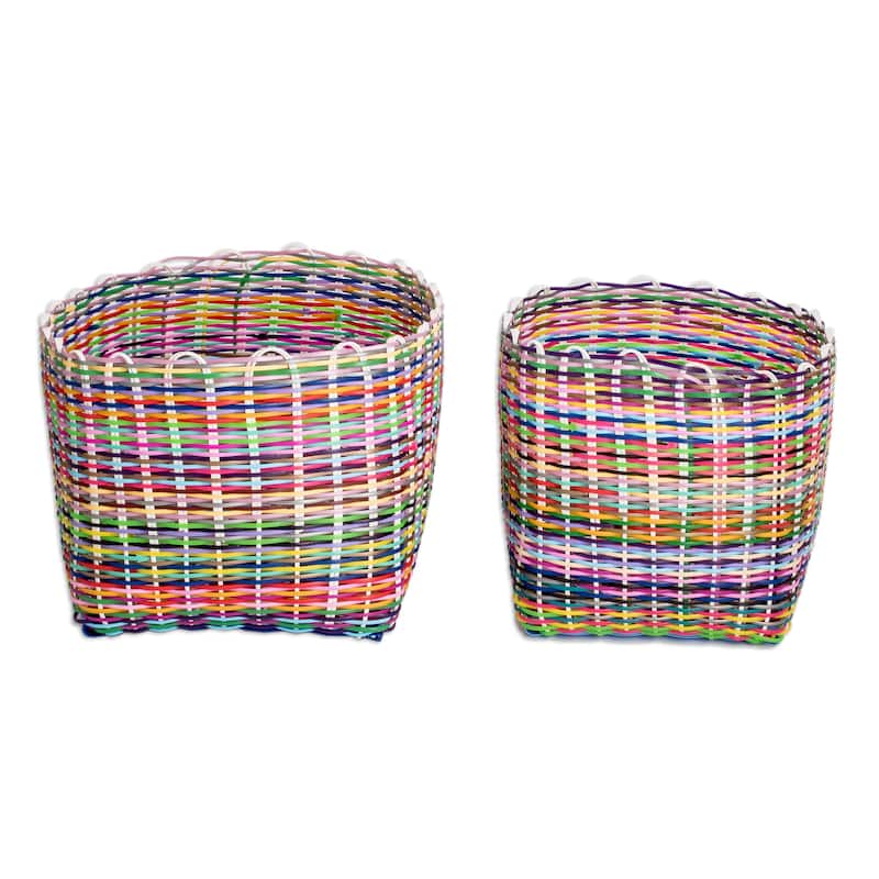 Novica Handmade Floral Recycled Plastic Baskets (Set Of 2)