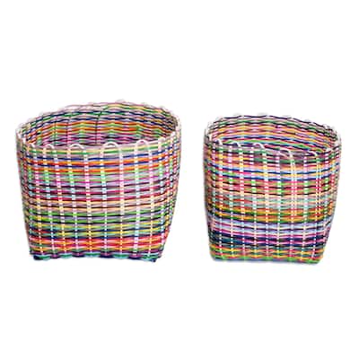 Novica Handmade Floral Recycled Plastic Baskets (Set Of 2)