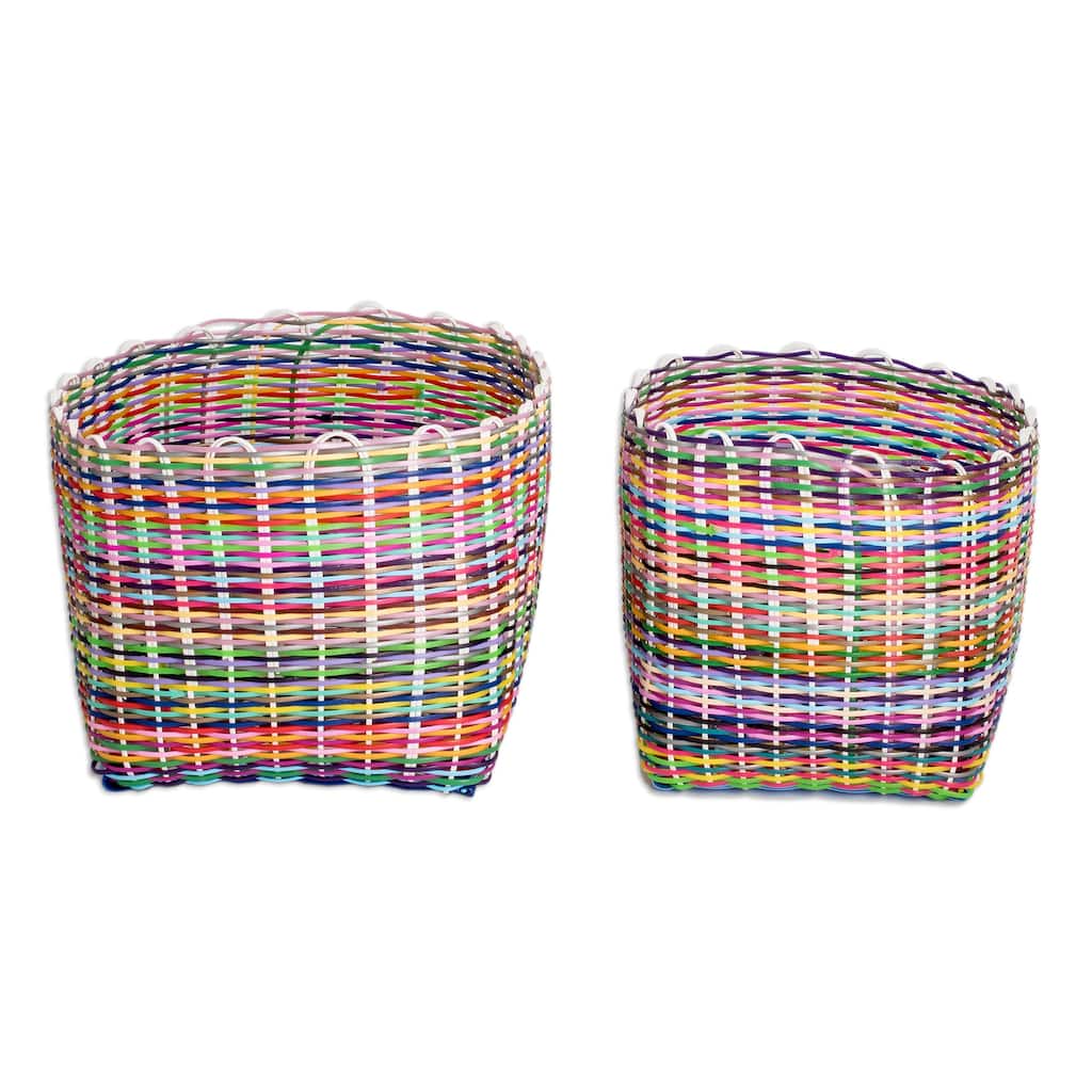 Novica Handmade Floral Recycled Plastic Baskets (Set Of 2)