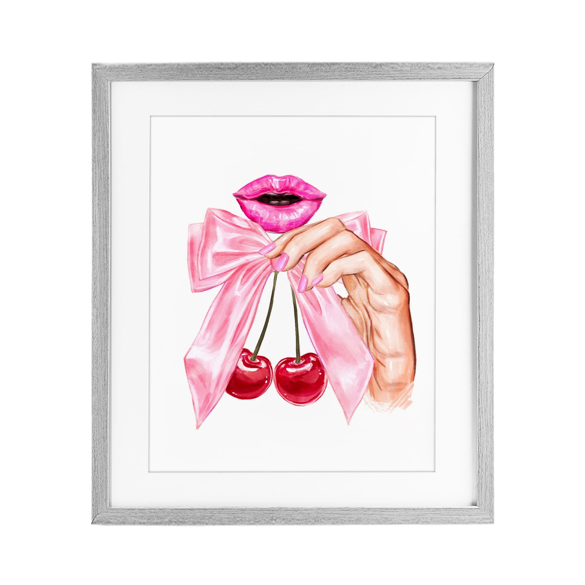 Stupell Lips & Feminine Cherries Under Glass Framed Design By Ziwei Li