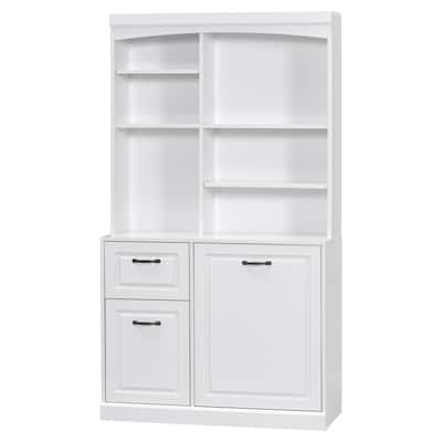 White MDF Tall Bathroom Cabinet with Tilt-Out Hamper and Adjustable Shelves - 39.3” W × 16.50” D × 70.9” H