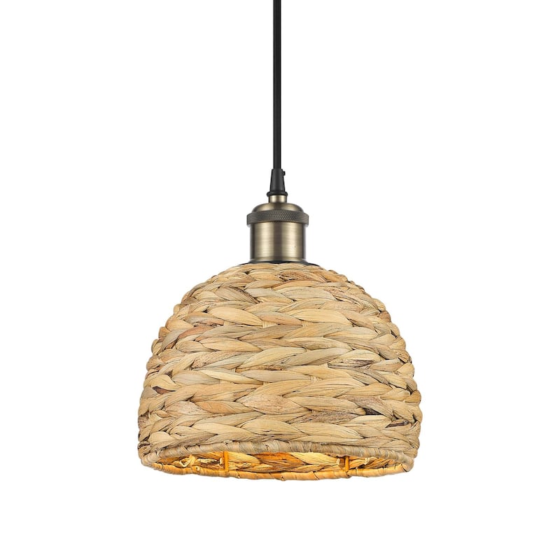 Innovations Lighting 516-1P-9-8 Woven Rattan Pendant Woven Rattan 8" - Black Antique Brass / Natural