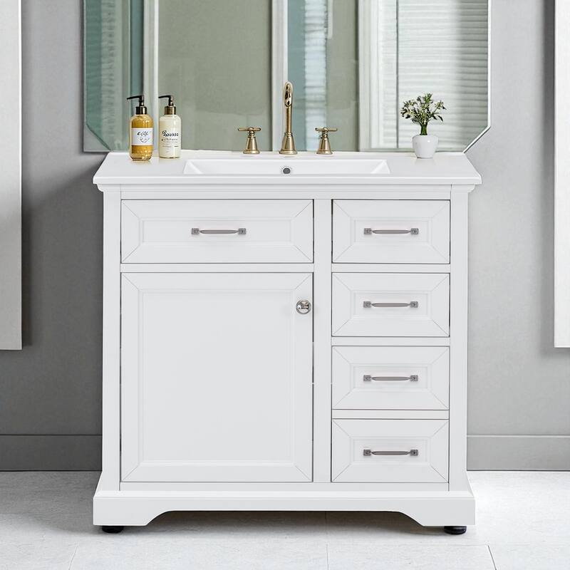 36" Bathroom Vanity Set with Ceramic Undermount Sink, Soft-Close Hinges & Tip-Out Drawers for Smart Storage - White