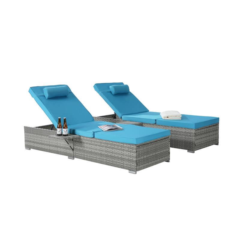 GDFStudio - Amelia Outdoor Chaise Lounge Chair Set of 2 with Adjustable Recline and Side Table for Poolside Relaxation