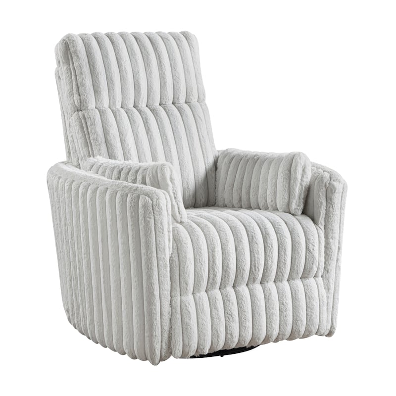 Swivel Manual Recliner Chair, 2 Pillows, White Corduroy, 39 Inch