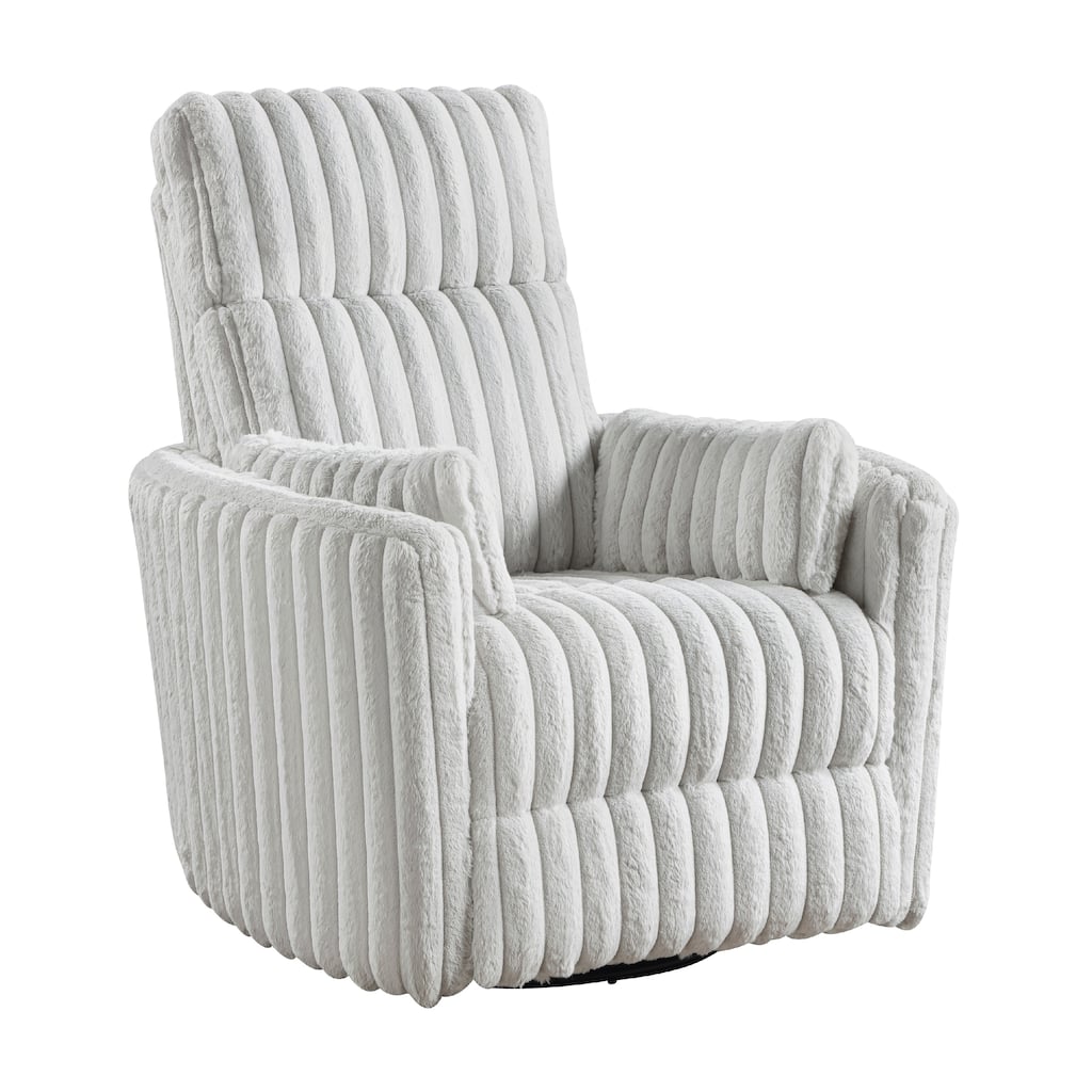 Swivel Manual Recliner Chair, 2 Pillows, White Corduroy, 39 Inch