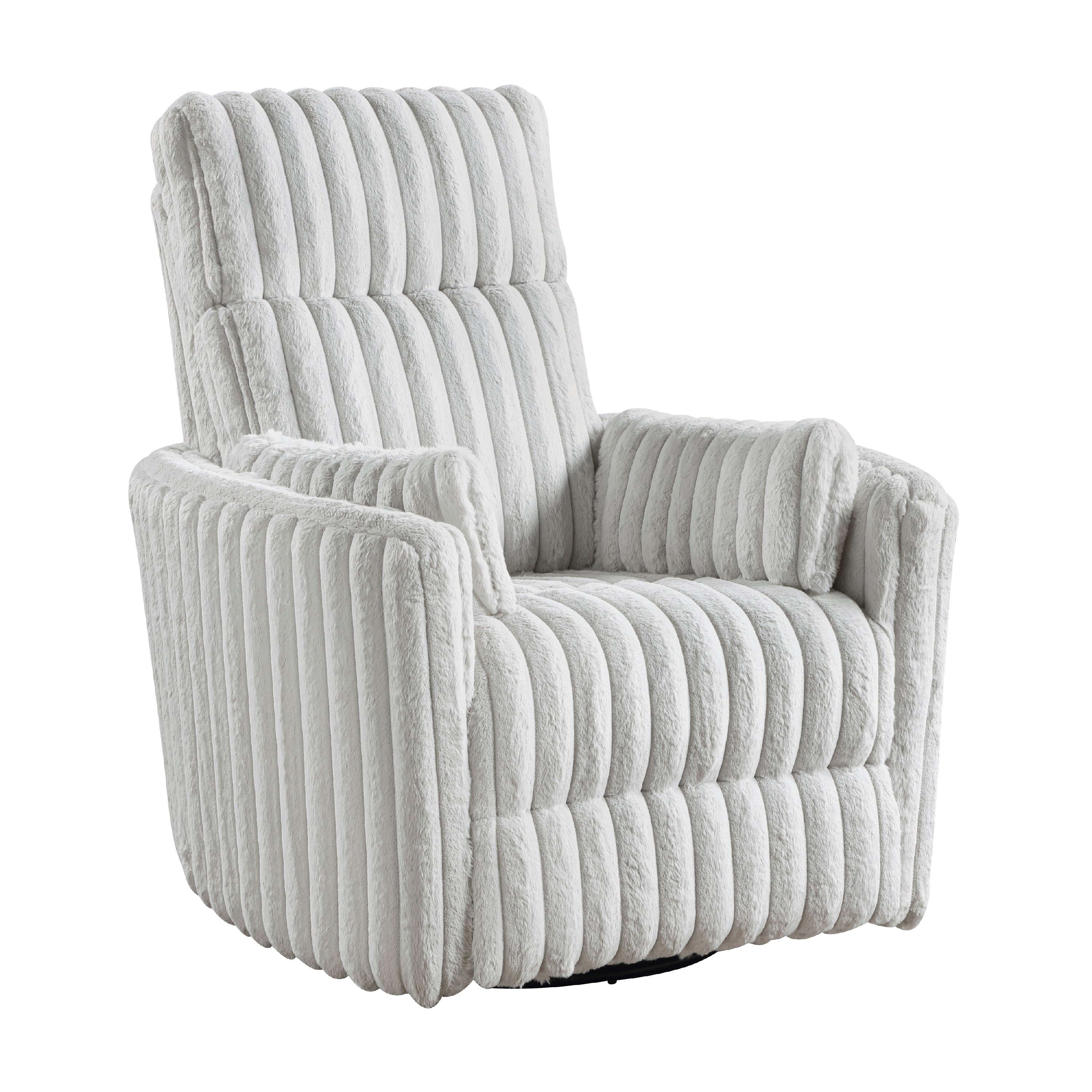 Swivel Manual Recliner Chair, 2 Pillows, White Corduroy, 39 Inch