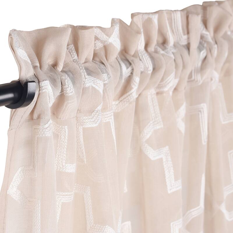 Superior Decorative Quatrefoil Embroidered Sheer Curtain Set with 2 Panels