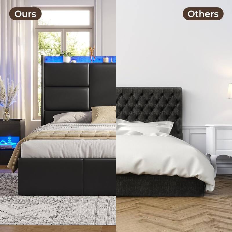 Bed Frame with Tall Stroage Headboard Platform Bed Frame
