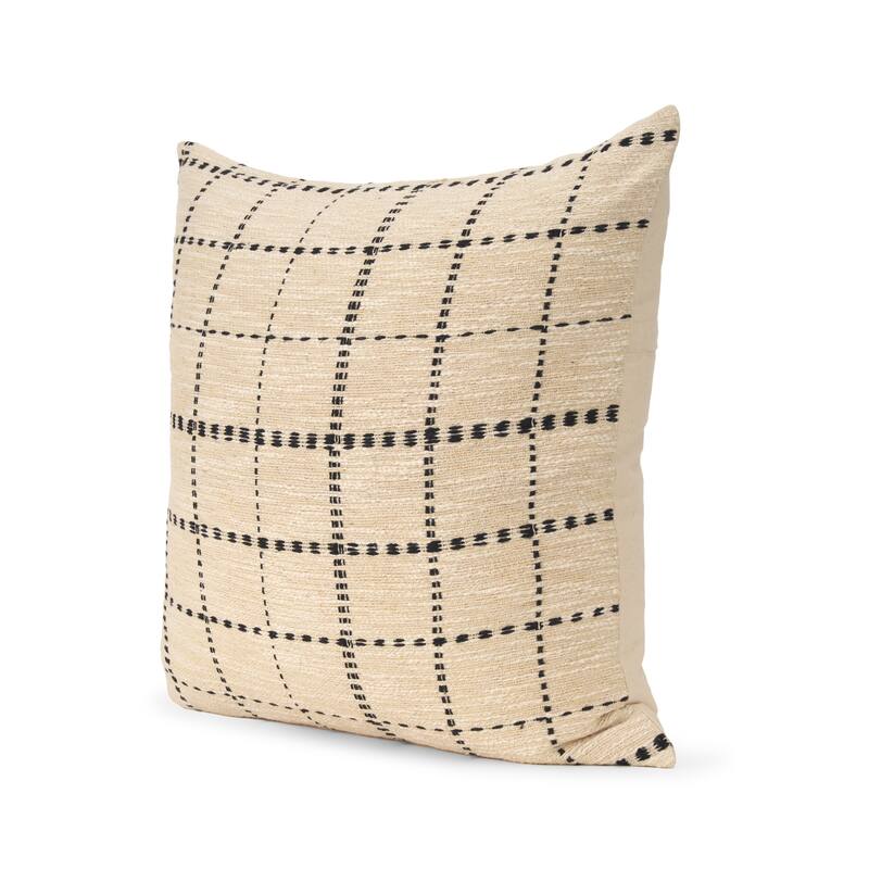 Jaela Beige and Black Striped Checkered Decorative Lumbar Pillow Cover - 22.0L x 22.0W x 1.0H