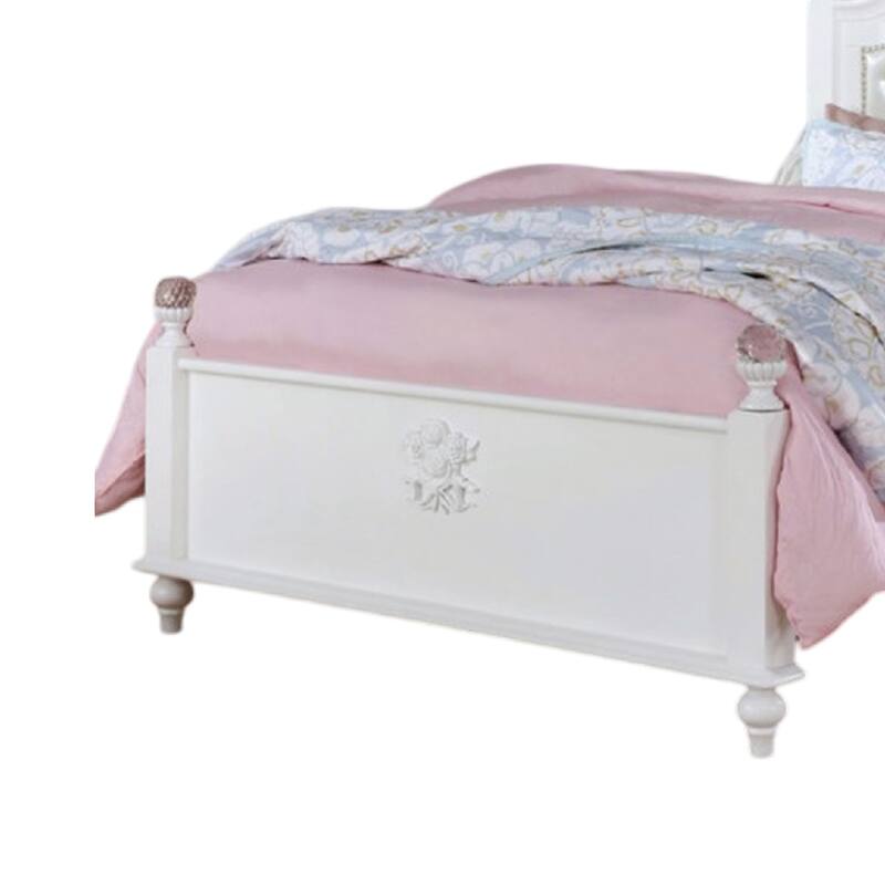 Bela Twin Size Bed w Button Tufted Headboard, White Faux Leather