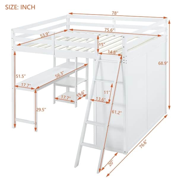 dimension image slide 2 of 4, Merax Loft Bed with Wardrobe and Desk and Shelves