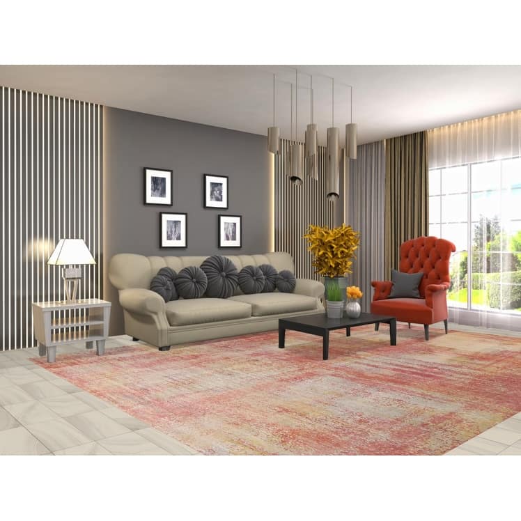 Contemporary Abstract Indian Area Rug Hand-Knotted Orange Wool Carpet - 9'0"x 11'8"