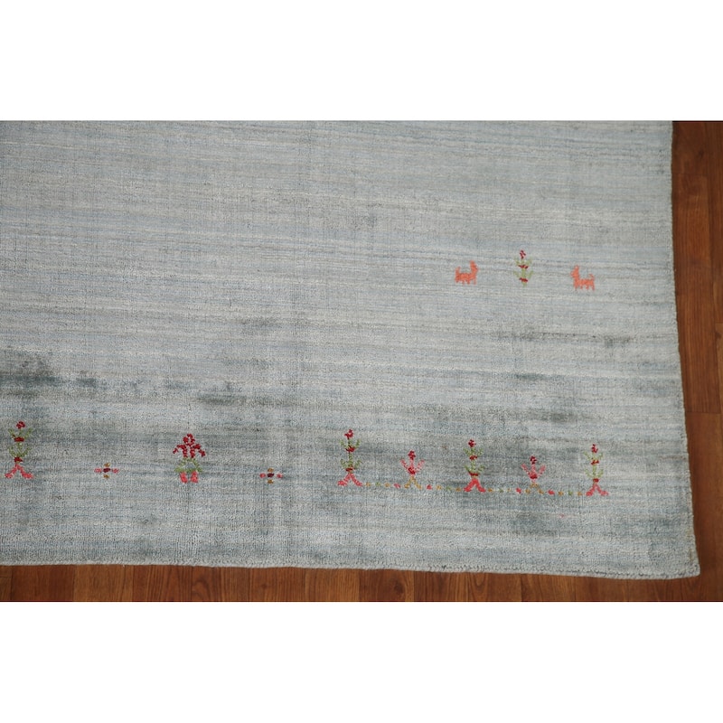 Grey Gabbeh Oriental Area Rug Hand-Knotted Wool Carpet - 8'0"x 9'10"