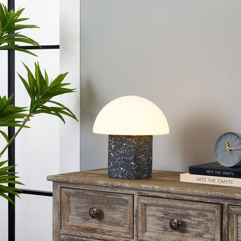 Brightech Gavin LED Marbled Natural Gray Stone Modern Industrial Square Dimmable Bedside Nightstand Desk Lamp