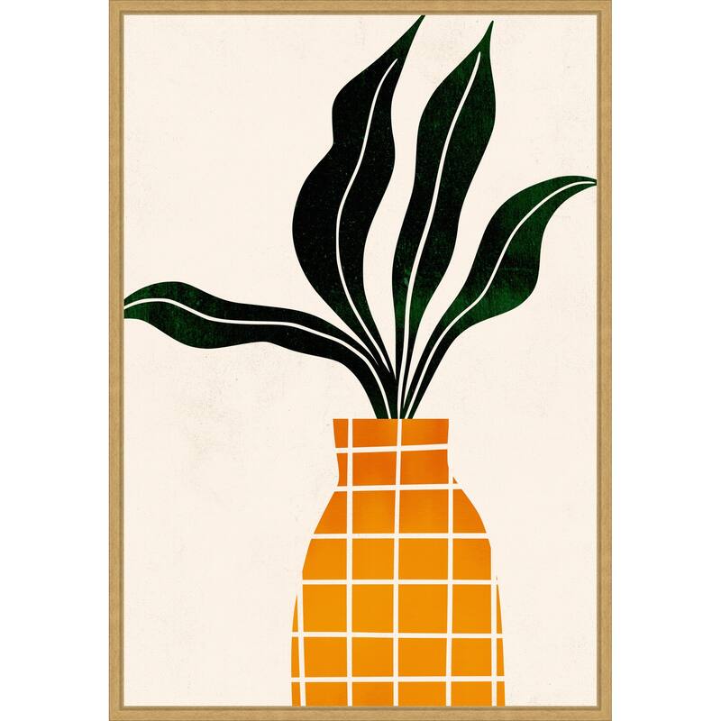 Peter the Plant by Eins Kubistika Framed Canvas Wall Art Print - Sylvie Bright Gold