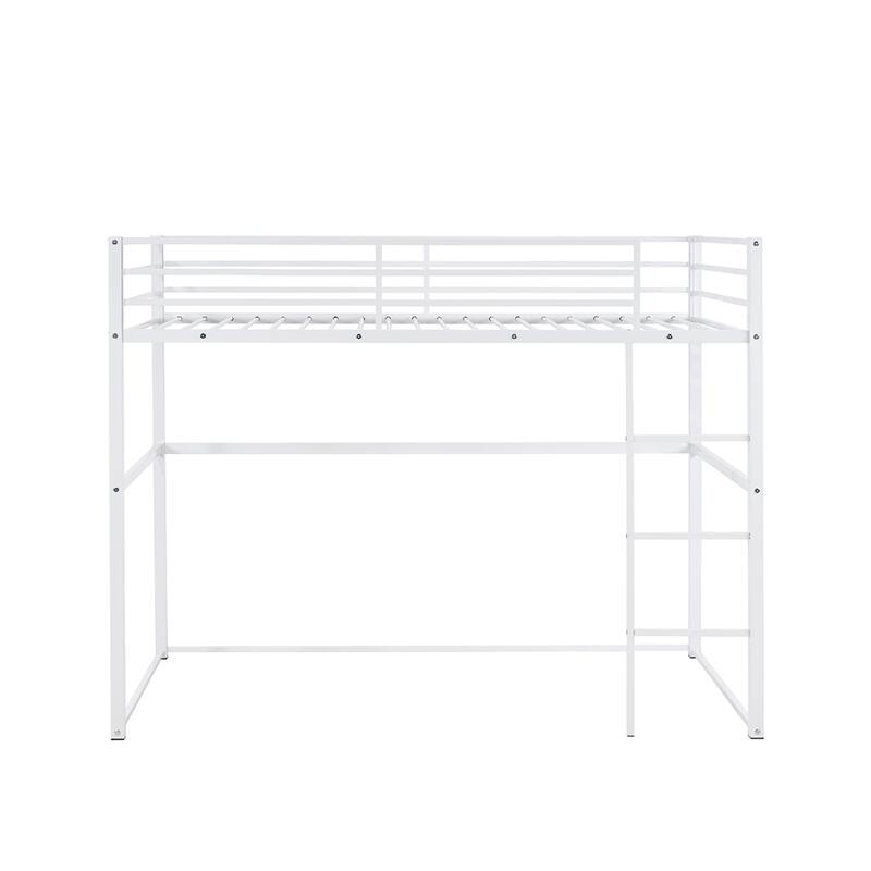 Metal Loft Bed Twin, Loft Bed Frame with Guard Rails and Flat Ladder