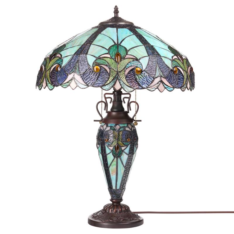 Halston River of Goods Double Lit Stained Glass 24.5-Inch Table Lamp - 18" X 18" X 24.5"