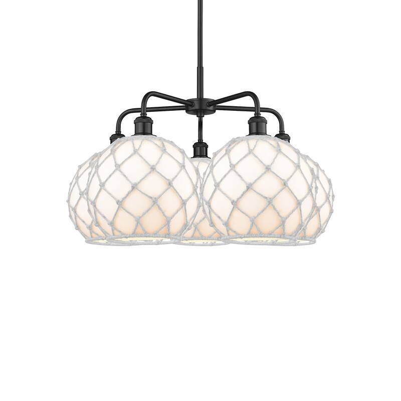 Innovations Lighting 516-5CR-18-29 Farmhouse Rope Chandelier Farmhouse - Matte Black / White Glass with White Rope