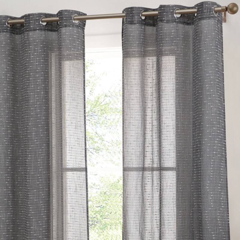 HLC.ME Emily Faux Linen Semi Sheer Light Filtering Transparent Grommet Lightweight Window Curtains Drapery Panels, 2 Panels - 37 W x 96 L - Charcoal Grey