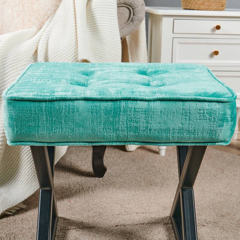 Textured Velvet Ottoman Vanity Stool 18"X18"X17"
