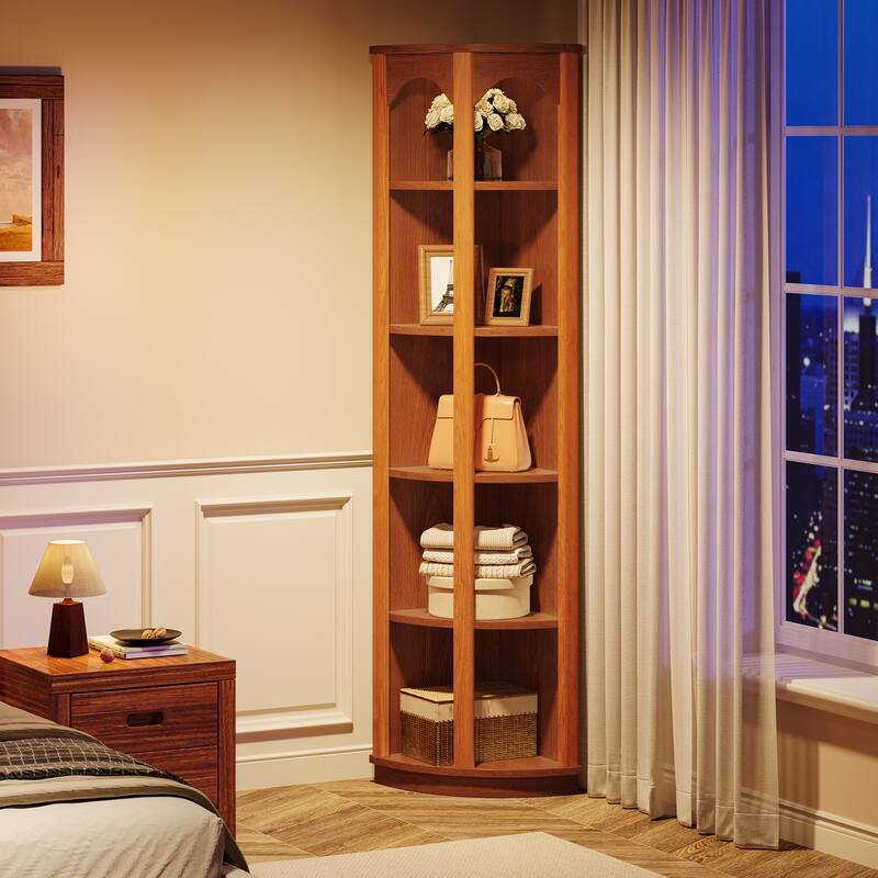 67 Inches Tall Corner Bookshelf 5-Tier Bookcase for Living Room - 14.96"D x 14.96"W x 66.93"H