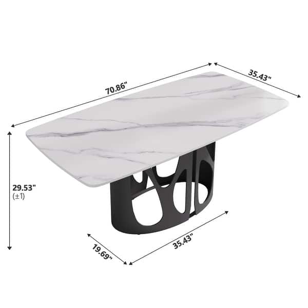 dimension image slide 3 of 6, Cuve Edge Rectangle Dining Table Kitchen Table, Slate Table Top With Blakc Metal Pedestal